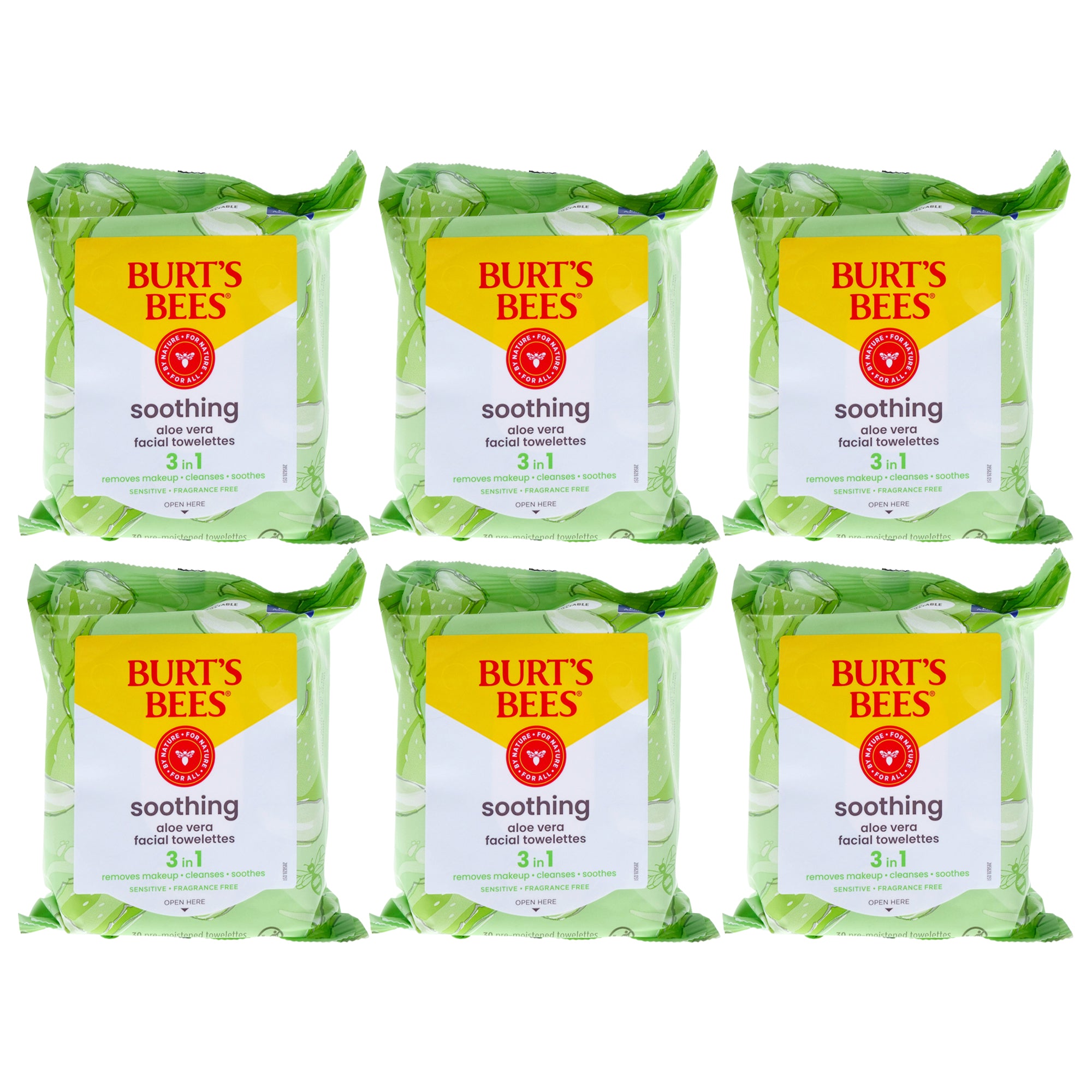 Facial Cleansing Towelettes Sensitive by Burts Bees for Unisex - 30 Count Towelettes - Pack of 6