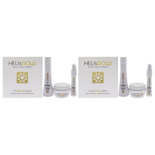 The Revival Series Travel Kit by Helis Gold for Unisex - 3 Pc 3.3oz Revitalize Shampoo, 3.3oz Restructure Mask, 1oz Crystal Cream - Pack of 2