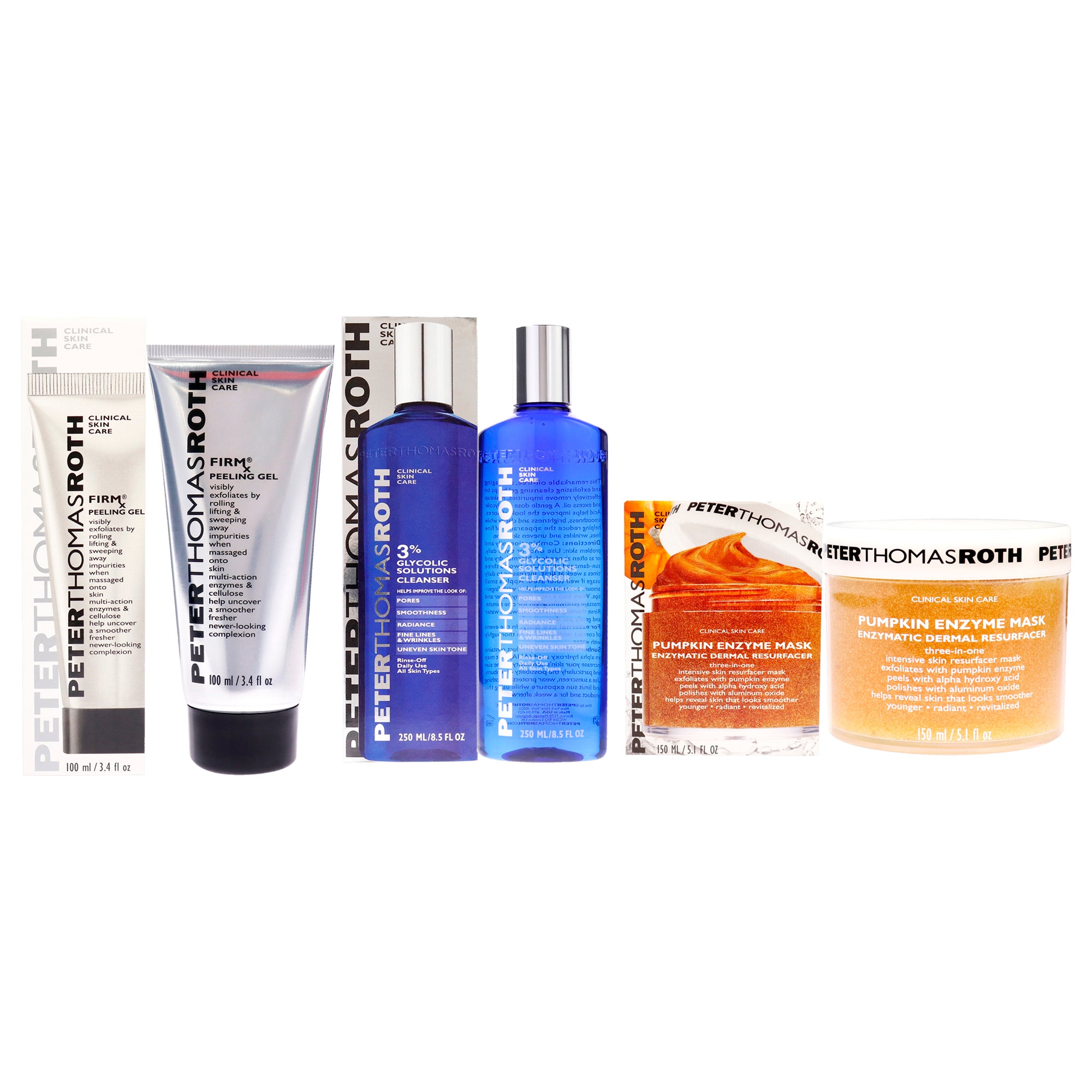 Glycolic 3 Percent Solutions Cleanser and Pumpkin Enzyme Mask-Firmx Peeling Gel Kit by Peter Thomas Roth - 3 Pc Kit 8.5oz Cleanser, 5oz Mask, 3.4oz Gel