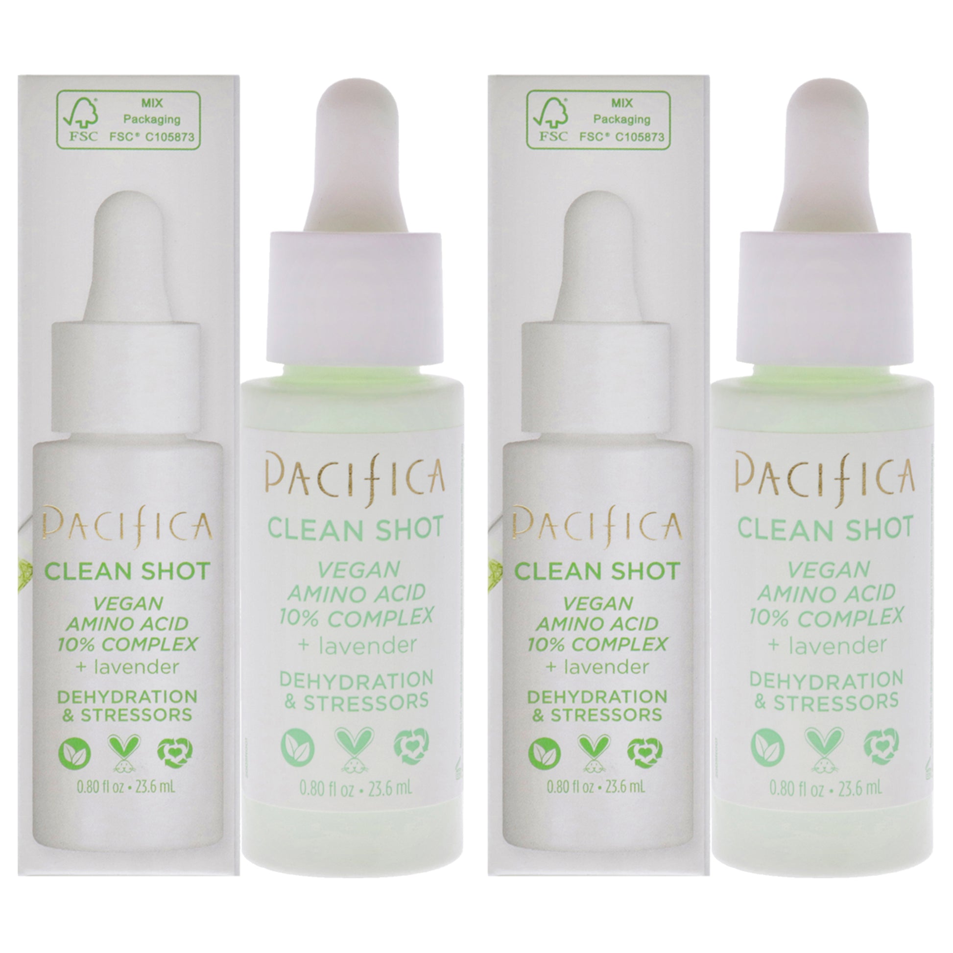 Clean Shot Vegan Amino Acid 10 Percent Complex by Pacifica for Unisex - 0.8 oz Serum - Pack of 2