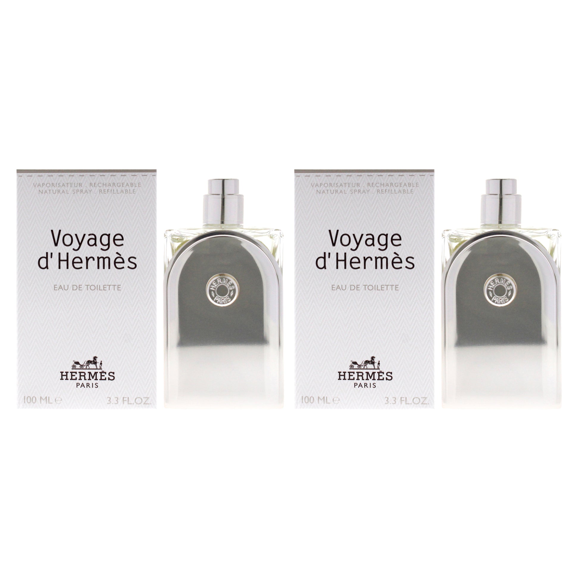 Voyage DHermes by Hermes for Unisex - 3.3 oz EDT Spray (Refillable) - Pack of 2