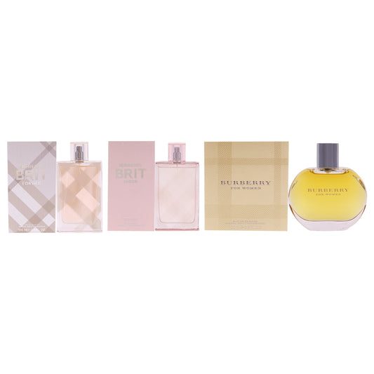Burberry Fragrance Kit by Burberry for Women - 3 Pc Kit 3.3oz Burberry EDP Spray, 3.3oz Burberry Brit Sheer EDT Spray, 3.3oz Burberry Brit EDT Spray