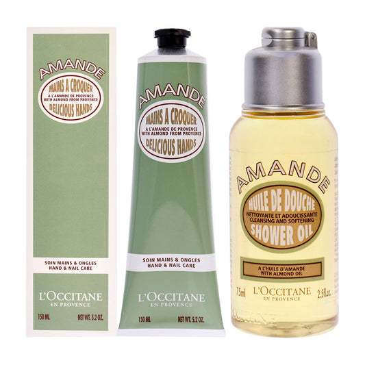 Almond Shower Oil and Almond Delicious Hands Cream Kit by LOccitane for Unisex - 2 Pc Kit 2.5oz Shower Oil, 5.2oz Cream