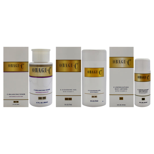 C-Balancing Toner For Normal to Oily Skin and C-Cleansing Gel and C-Exfoliating Day Lotion Kit by Obagi for Unisex - 3 Pc Kit 6.7oz Toner, 6oz Gel, 2oz Lotion