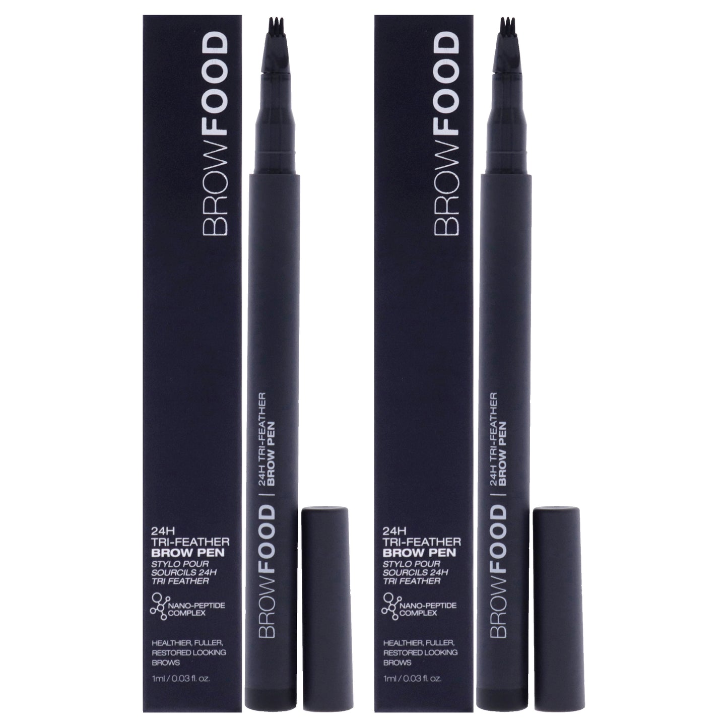BrowFood 24H Tri Feather - Charcoal by LashFood for Women - 0.03 oz Eyebrow Pencil - Pack of 2