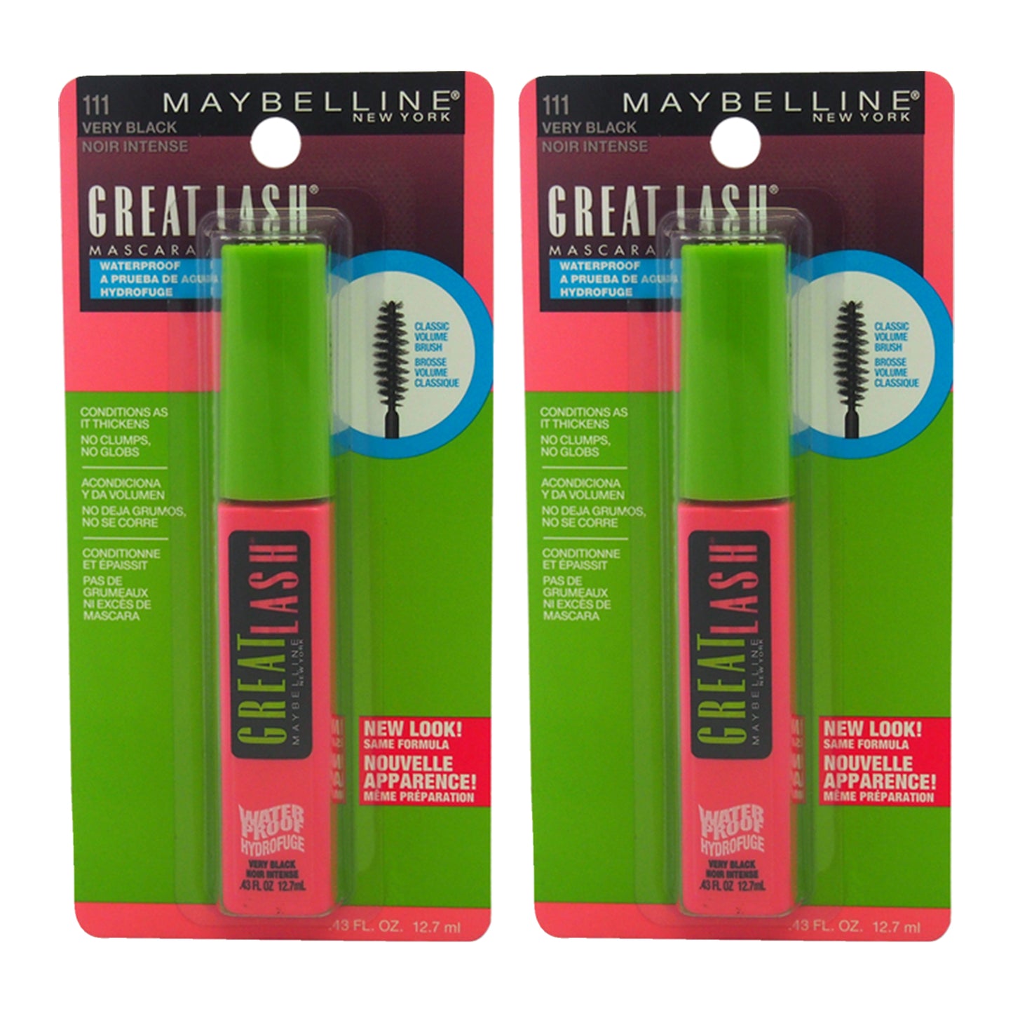 Great Lash Waterproof Mascara - # 111 Very Black - Pack of 2 0.43 oz Mascara