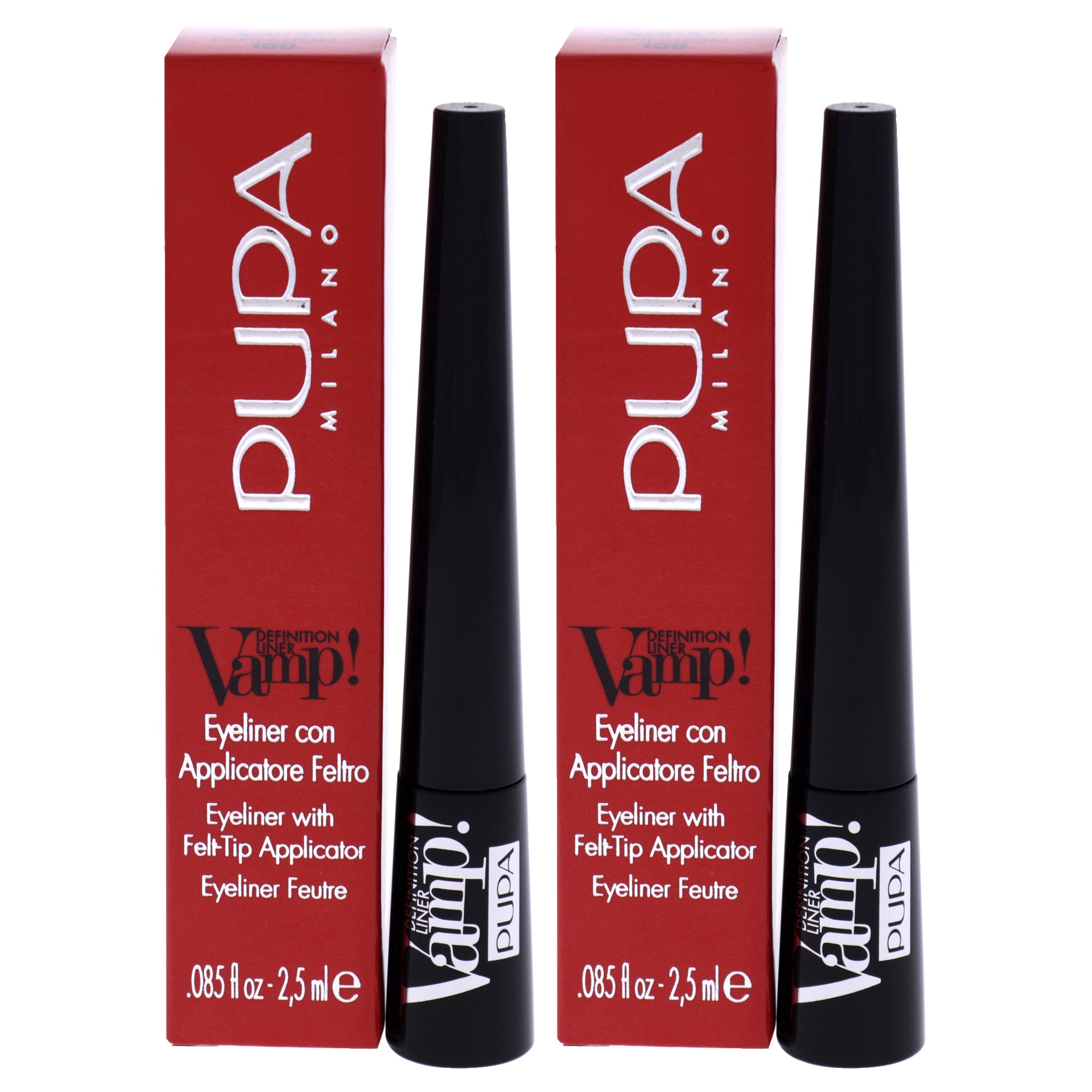 Vamp! Definition Liner - 100 Extra Black by Pupa Milano for Women - 0.85 oz Eyeliner - Pack of 2