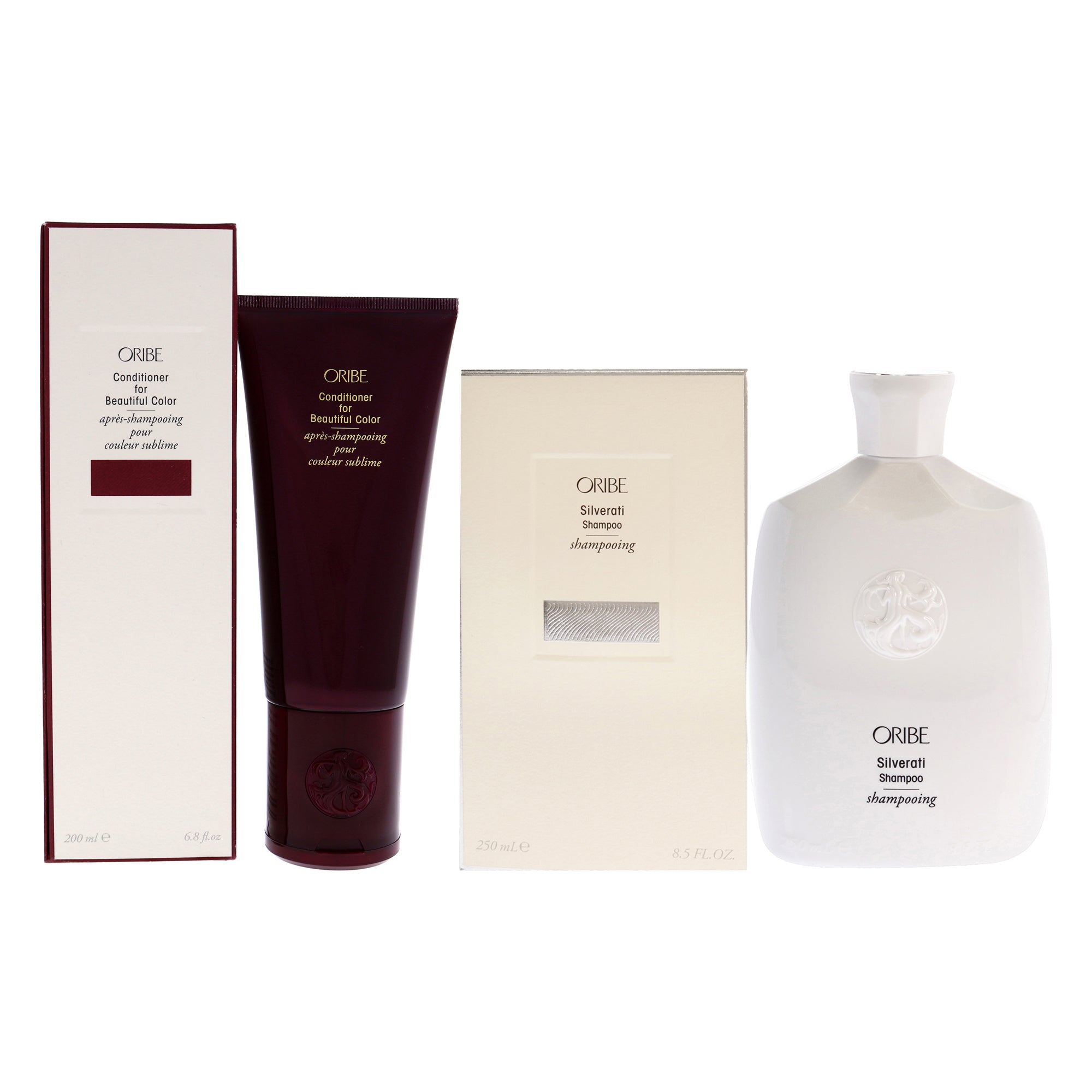Conditioner for Beautiful Color and Silverati Shampoo Kit by Oribe for Unisex - 2 Pc Kit 6.8oz Conditioner, 8.5oz Shampoo