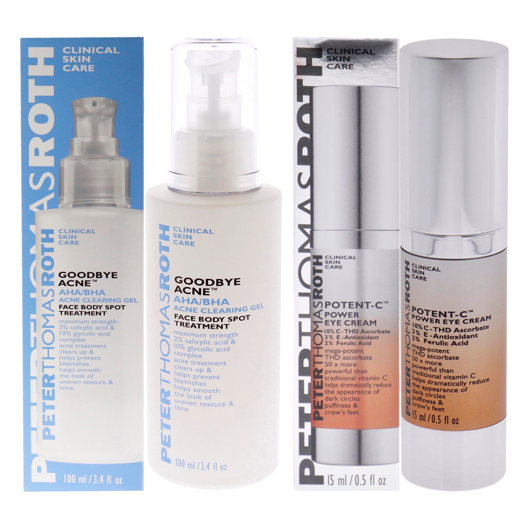 AHA-BHA Acne Clearing Gel and Potent-C Power Eye Cream Kit by Peter Thomas Roth for Unisex - 2 Pc Kit 3.4oz Treatment, 0.5oz Eye Cream