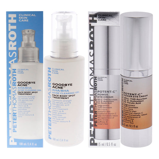 AHA-BHA Acne Clearing Gel and Potent-C Power Eye Cream Kit by Peter Thomas Roth for Unisex - 2 Pc Kit 3.4oz Treatment, 0.5oz Eye Cream