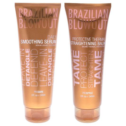 Acai Daily Smoothing Serum and Protective Thermal Straightening Balm Kit 2 Pc Kit 8oz Balm