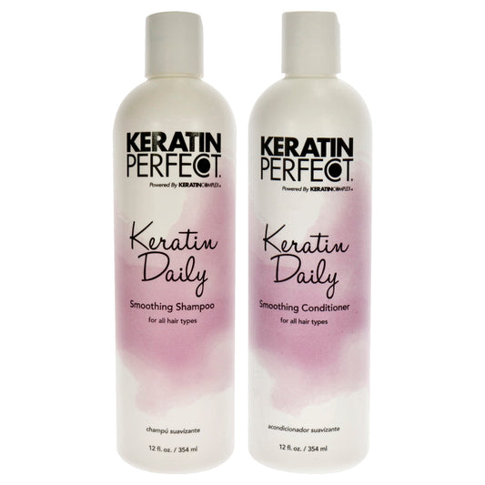 Keratin Daily Shampoo and Conditioner Kit by Keratin Perfect for Unisex - 2 Pc Kit 12oz Shampoo, 12oz Conditioner