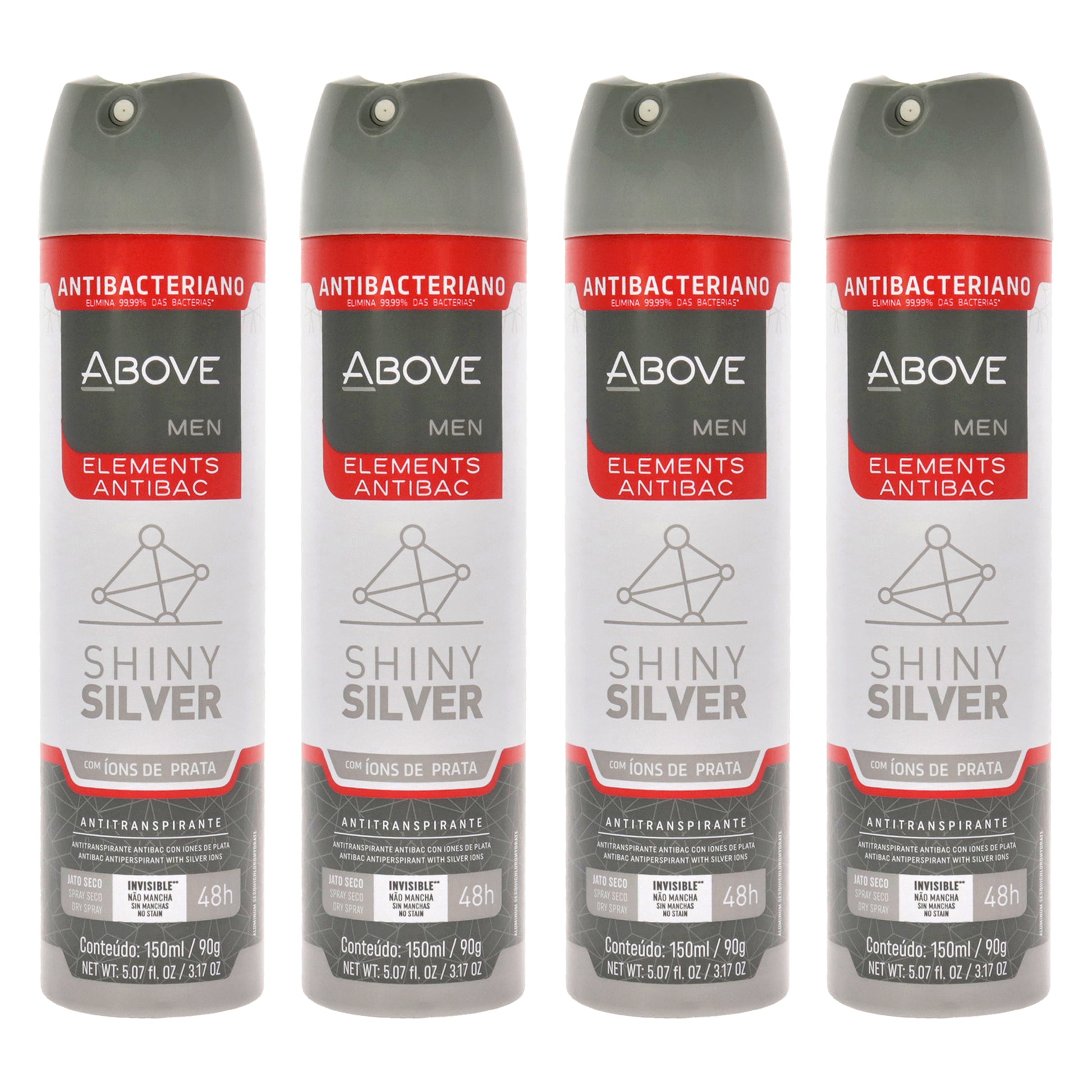 48 Hours Elements Antibac Antiperspirant Deodorant - Shine Silver by Above for Men - 3.17 oz Deodorant Spray - Pack of 4