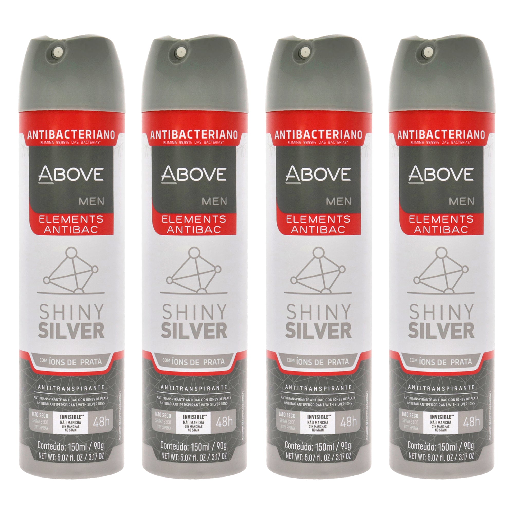 48 Hours Elements Antibac Antiperspirant Deodorant - Shine Silver - Pack of 4 for Men by Above