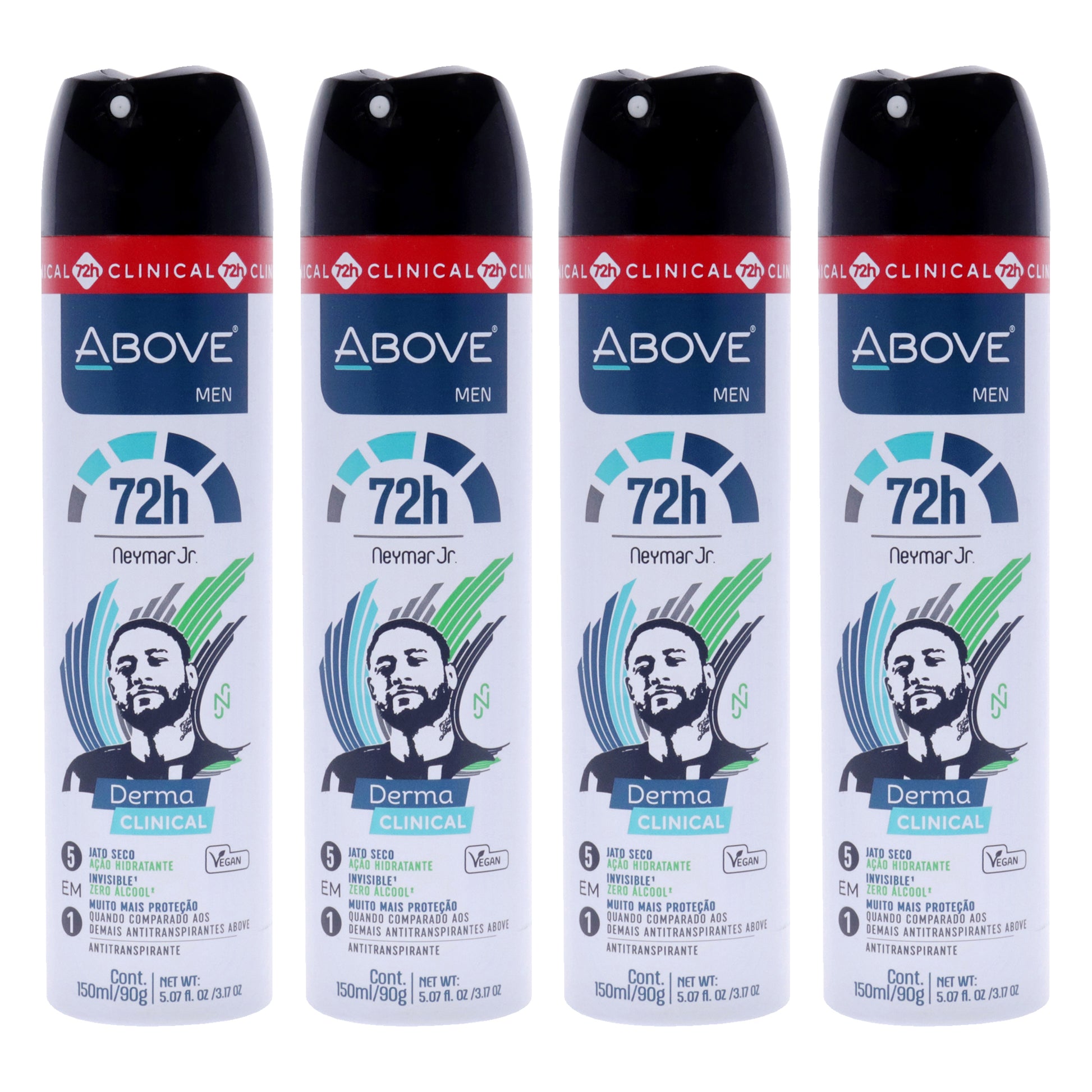 72 Hours Derma Clinical Antiperspirant Deodorant - Neymar Jr by Above for Men - 3.17 oz Deodorant Spray - Pack of 4