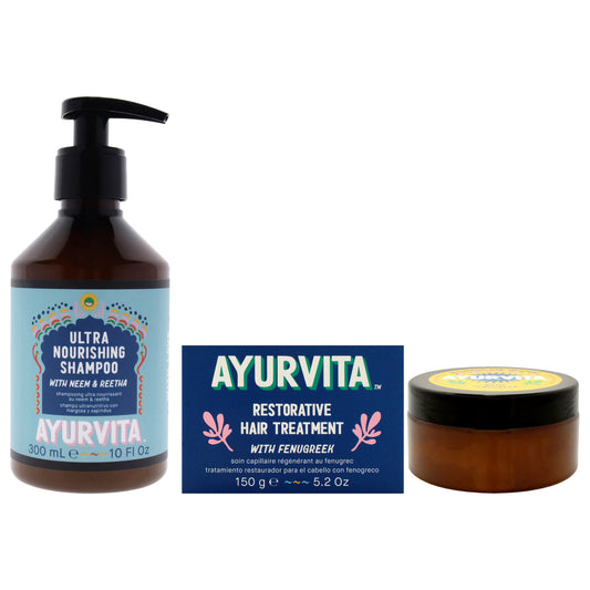 Nourish and Repair Kit by AyurVita for Unisex - 2 Pc Kit 10 oz Shampoo, 5.29 oz Treatment