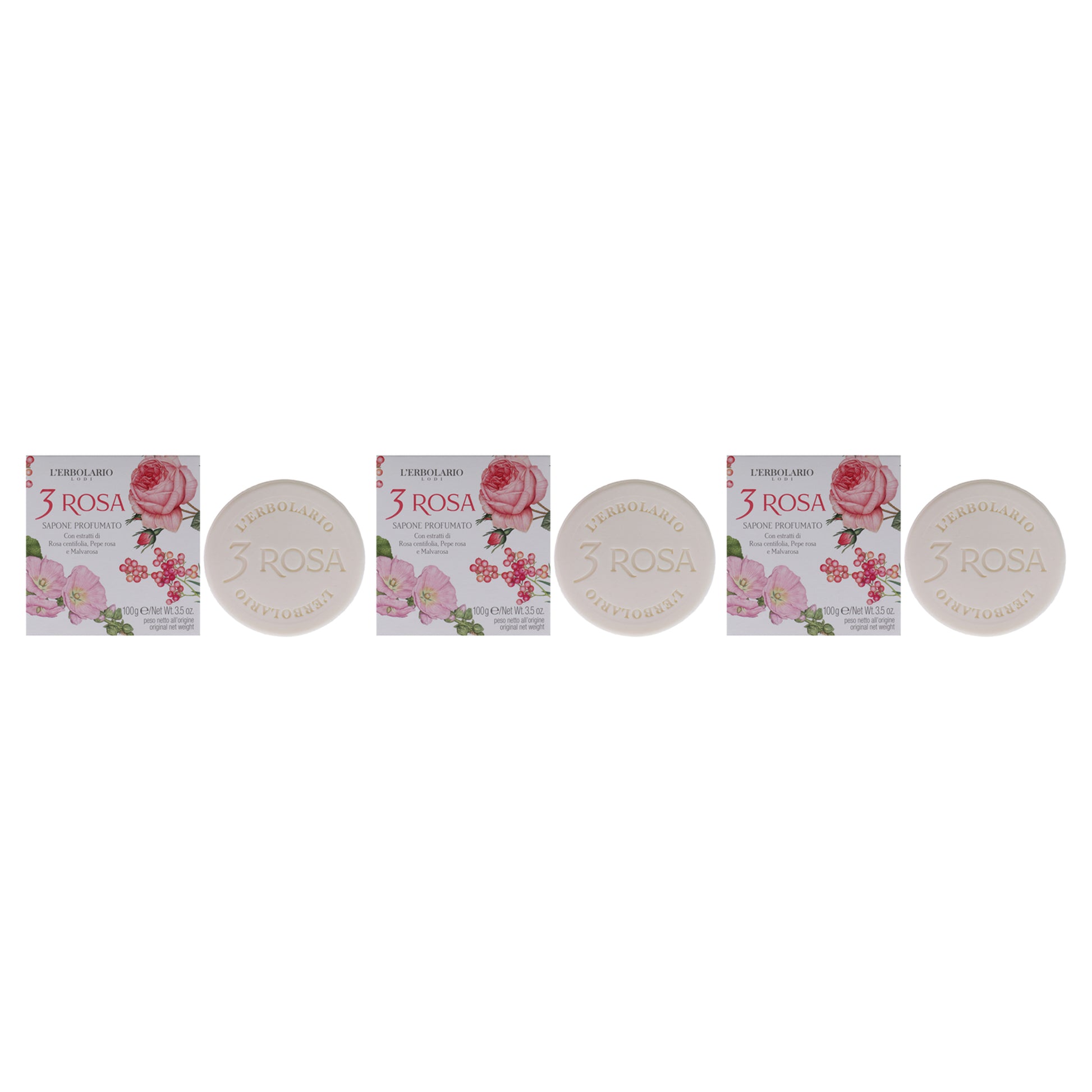 Perfumed Bar Soap - 3 Rose by LErbolario for Unisex - 3.5 oz Soap - Pack of 3