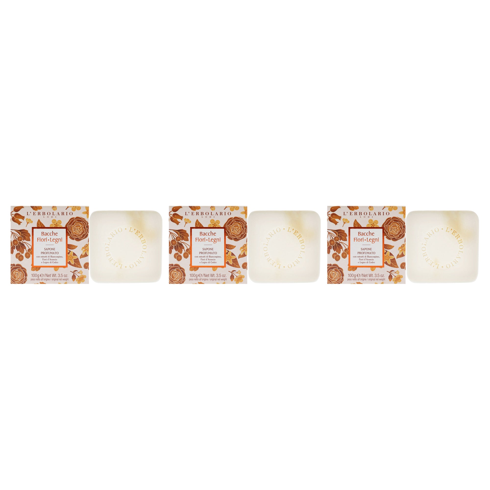 Perfumed Soap - Berries Flowers Wood - Pack of 3 by LErbolario for Unisex - 3.5 oz Soap