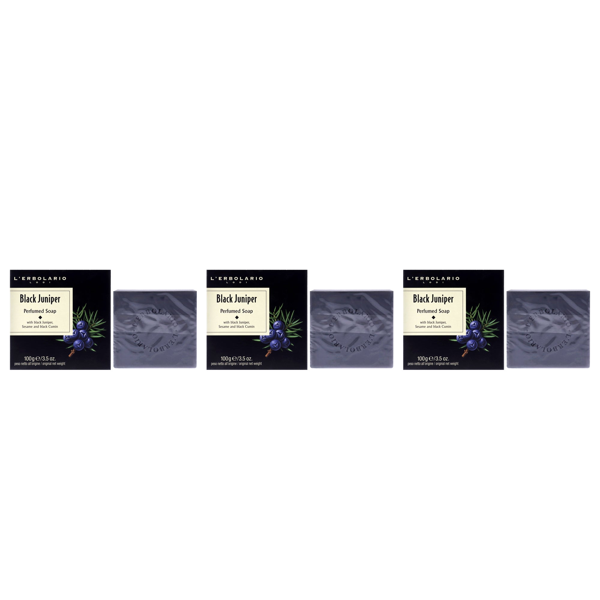 Perfumed Soap - Black Juniper - Pack of 3 by LErbolario for Unisex - 3.5 oz Soap