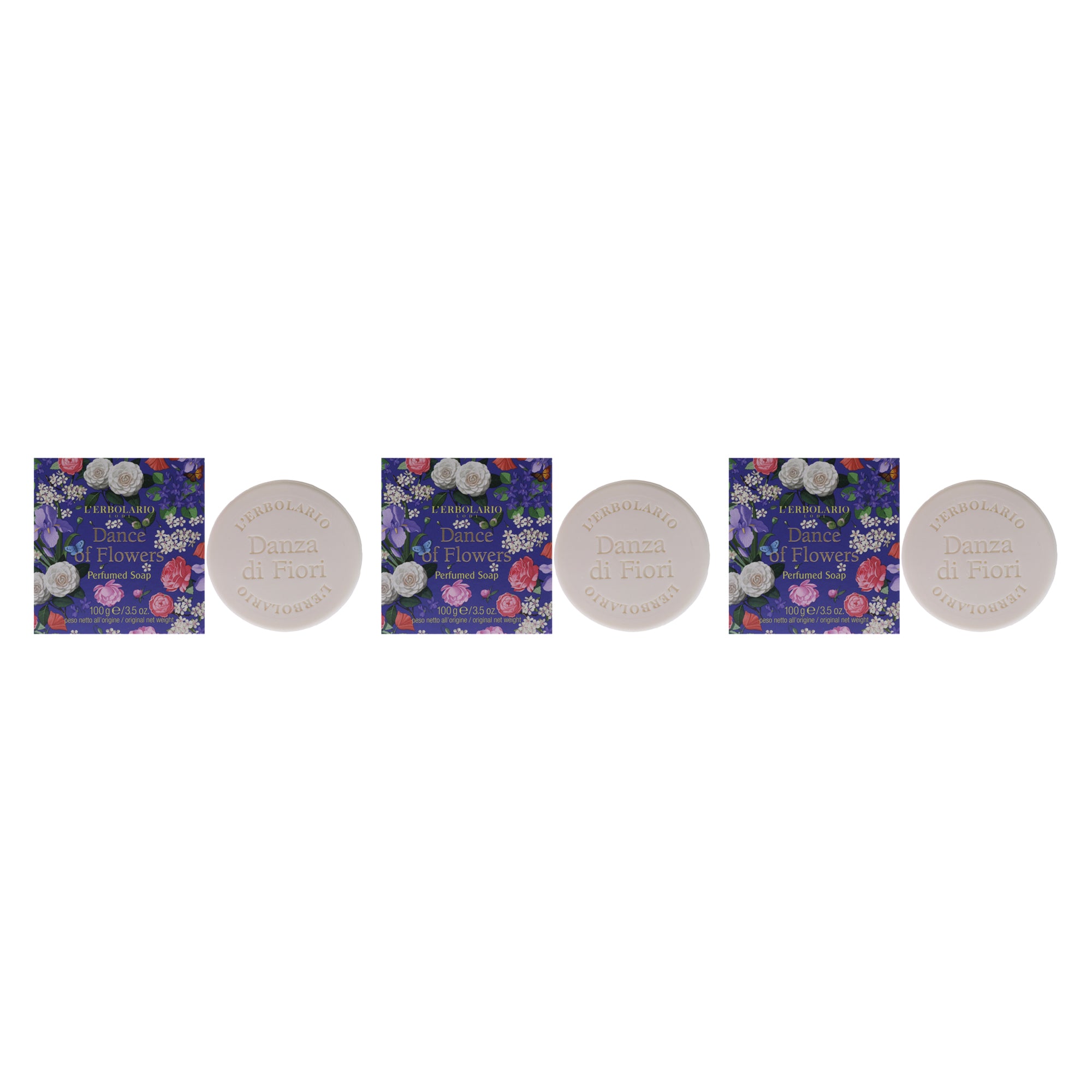 Perfumed Soap - Dance of Flowers - Pack of 3 by LErbolario for Unisex - 3.5 oz Soap