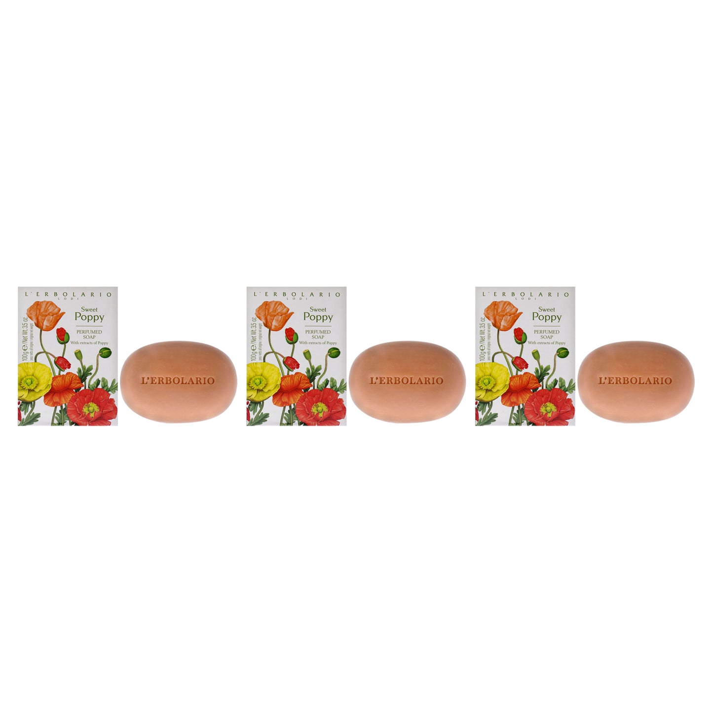 Perfumed Soap - Sweet Poppy - Pack of 3 by LErbolario for Unisex - 3.5 oz Soap
