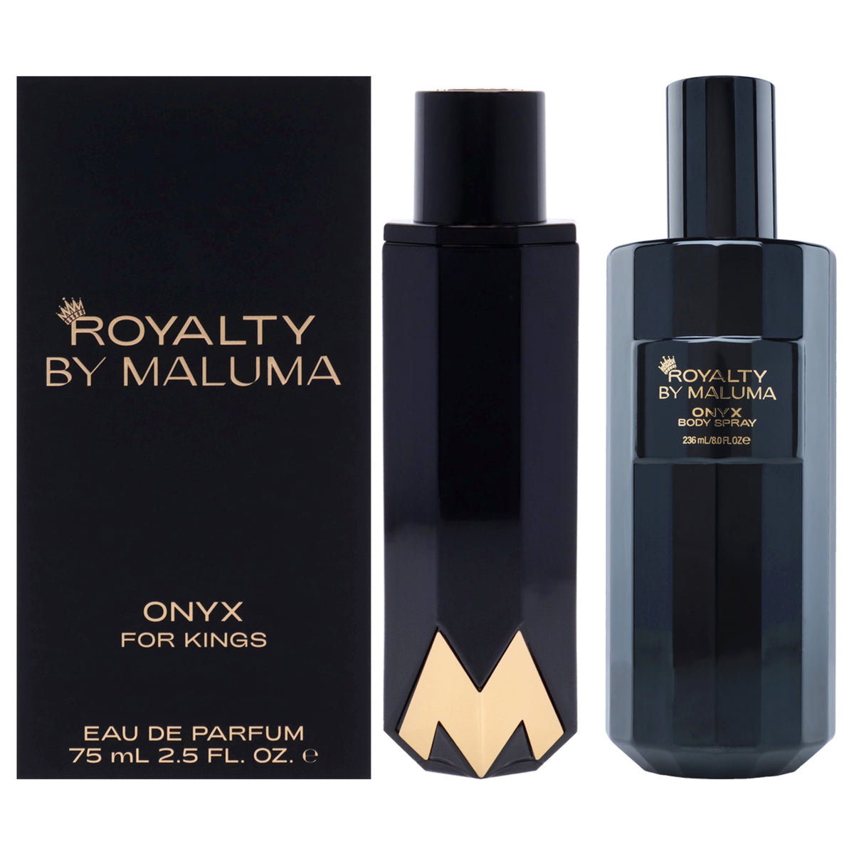 Onyx Kit by Royalty By Maluma for Unisex - 2 Pc Kit 2.5oz EDP Spray, 8oz Body Spray
