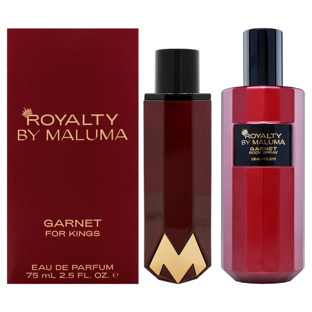 Garnet Kit by Royalty By Maluma for Men - 2 Pc Kit 2.5oz EDP Spray, 8oz Body Spray