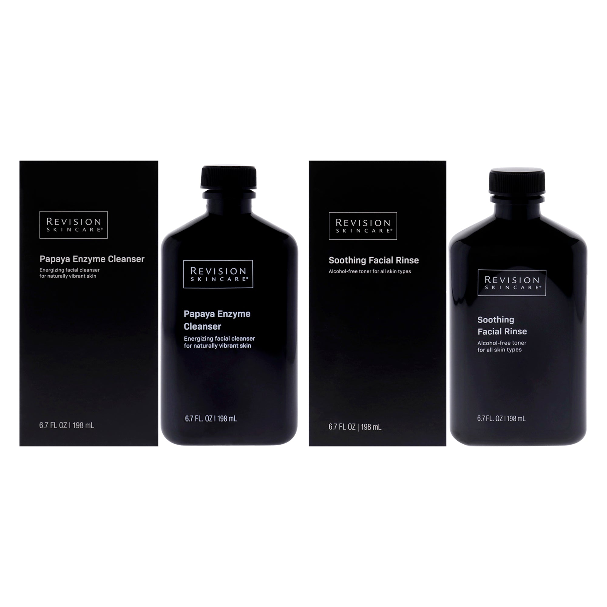 Revision Kit by Revision for Unisex - 2 Pc Kit 6.7oz Papaya Enzyme Cleanser, 6.7oz Soothing Facial Rinse Toner