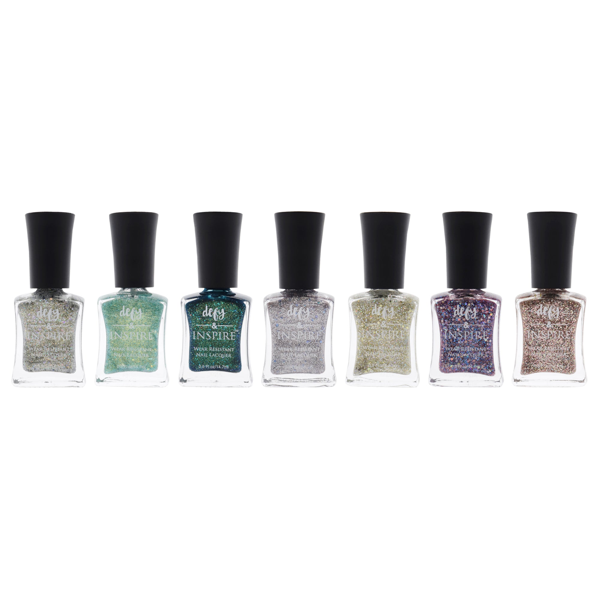 Wear Resistant Nail Lacquer Kit by Defy and Inspire for Women - 7 Pc Kit 0.5oz Nail Polish - 523 Amberlight, 0.5oz Nail Polish - 519 Bright Eeyes, 0.5oz Nail Polish - 520 Crazy Kind Of Beautiful, 0.5oz Nail Polish - 521 Hope In Bottle, 0.5oz Nail Pol