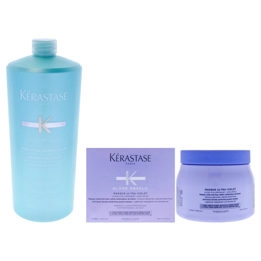 Kerastase Specifique Bain Vital Dermo-Calm Shampoo and Blonde Absolu Ultra Violet Masque Kit 2 Pc Kit 34oz Shampoo