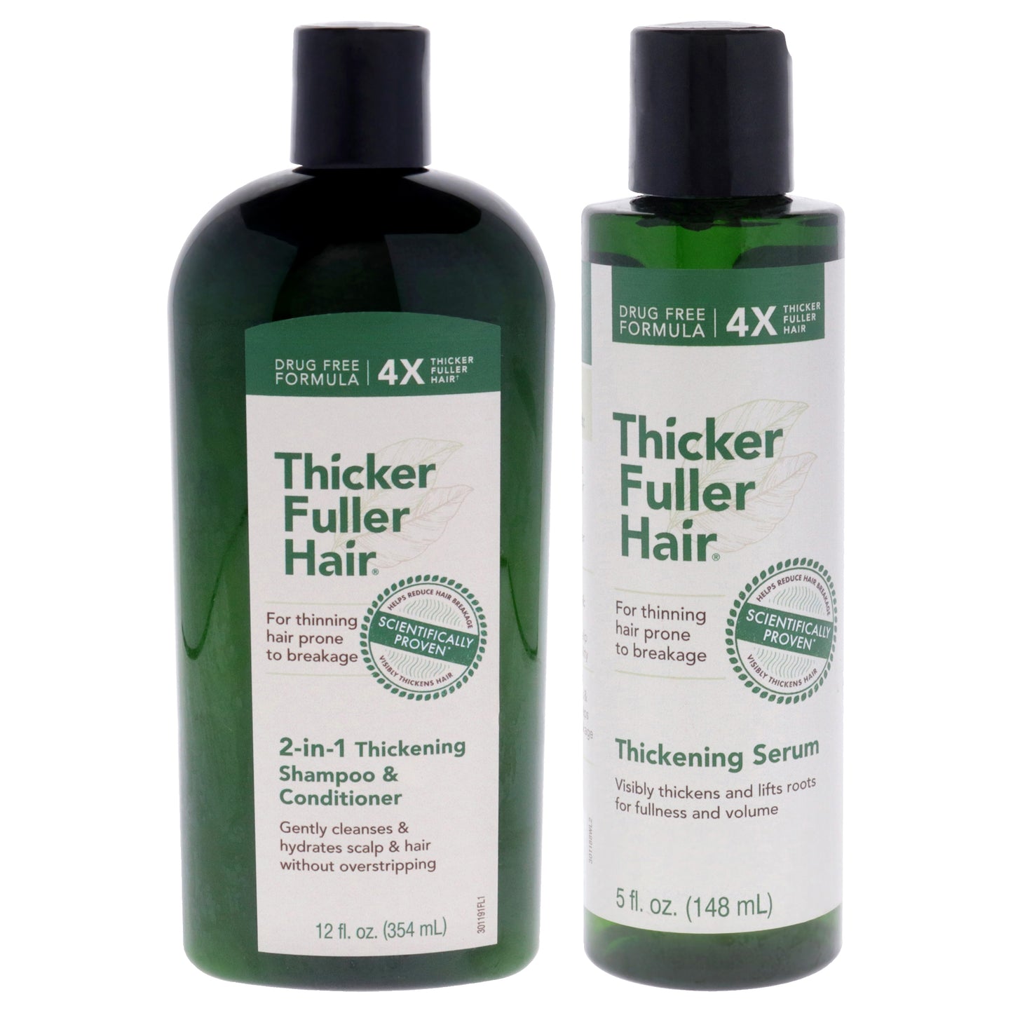 2-in-1 Thickening Shampoo and Conditioner Kit by Thicker Fuller Hair for Men - 2 Pc Kit 12oz Shampoo and Conditioner, 5oz Serum