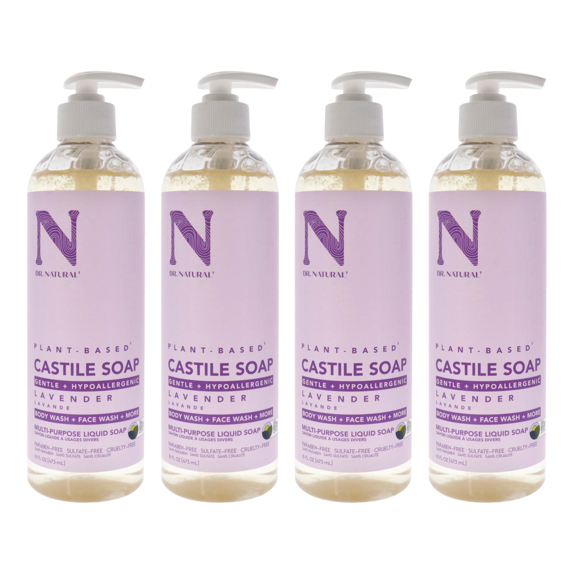 Castile Liquid Soap - Lavender by Dr. Natural for Unisex - 16 oz Soap - Pack of 4
