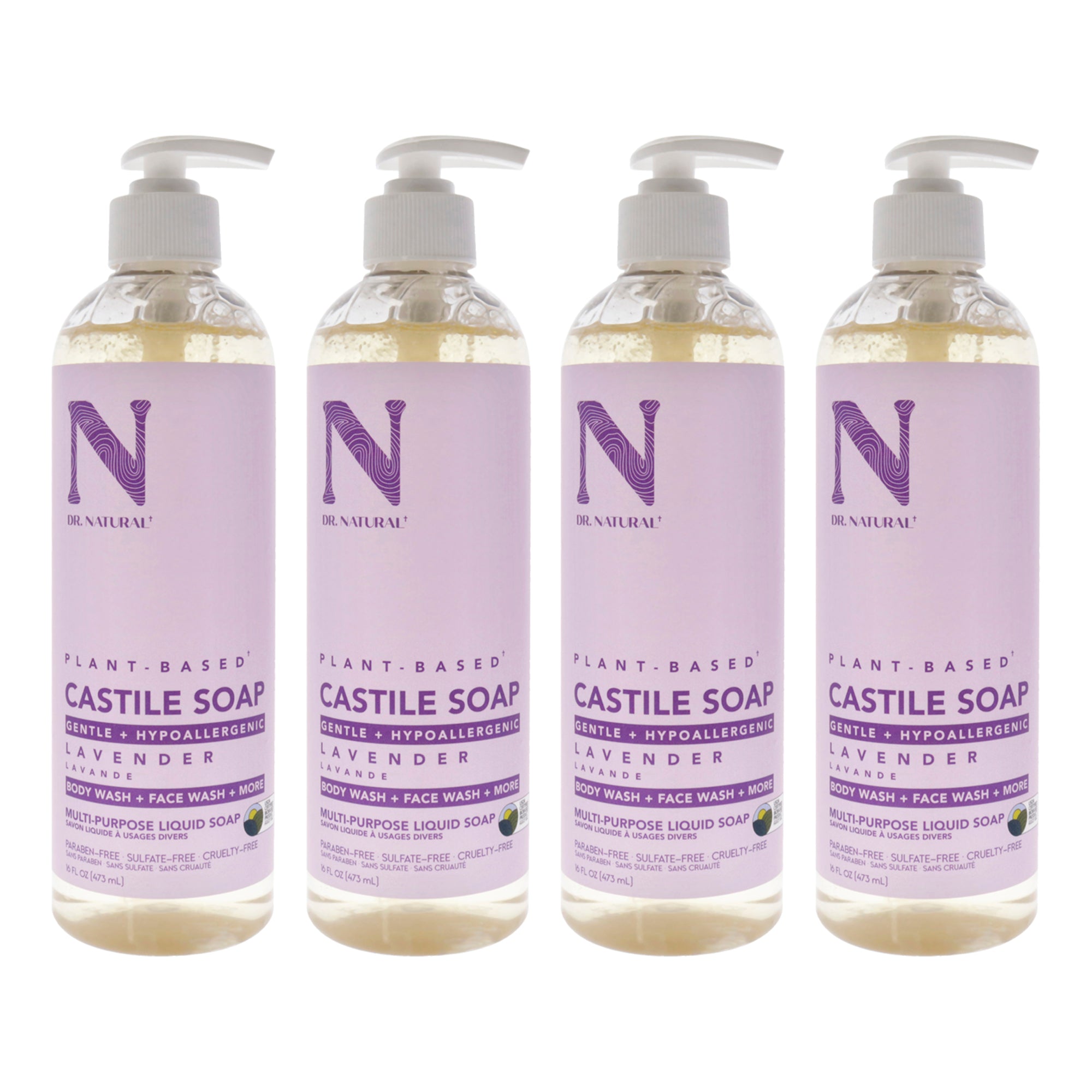 Castile Liquid Soap - Lavender by Dr. Natural for Unisex - 16 oz Soap - Pack of 4