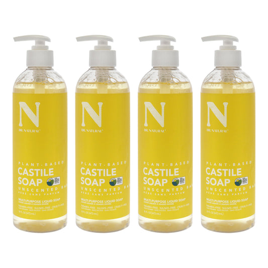 Castile Liquid Soap - Unscented Baby by Dr. Natural for Unisex - 16 oz Soap - Pack of 4