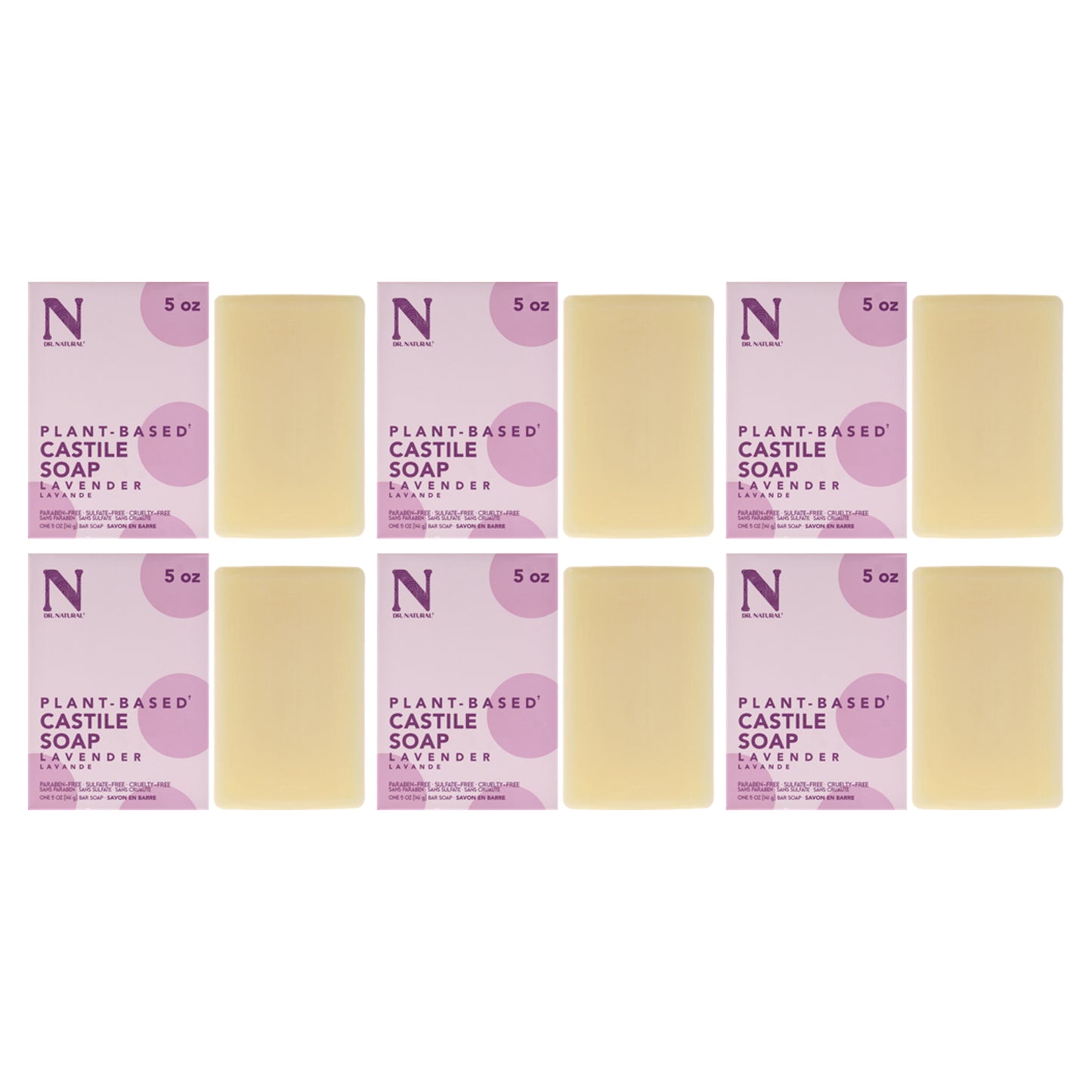 Castile Bar Soap - Lavender by Dr. Natural for Unisex - 5 oz Soap - Pack of 6