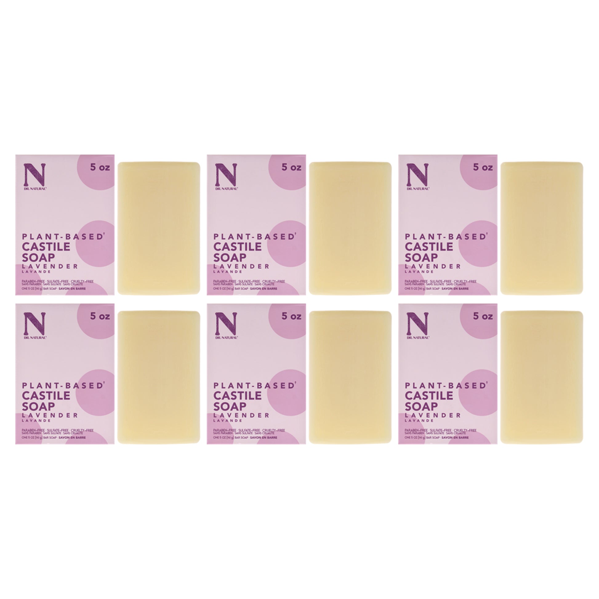 Castile Bar Soap - Lavender by Dr. Natural for Unisex - 5 oz Soap - Pack of 6