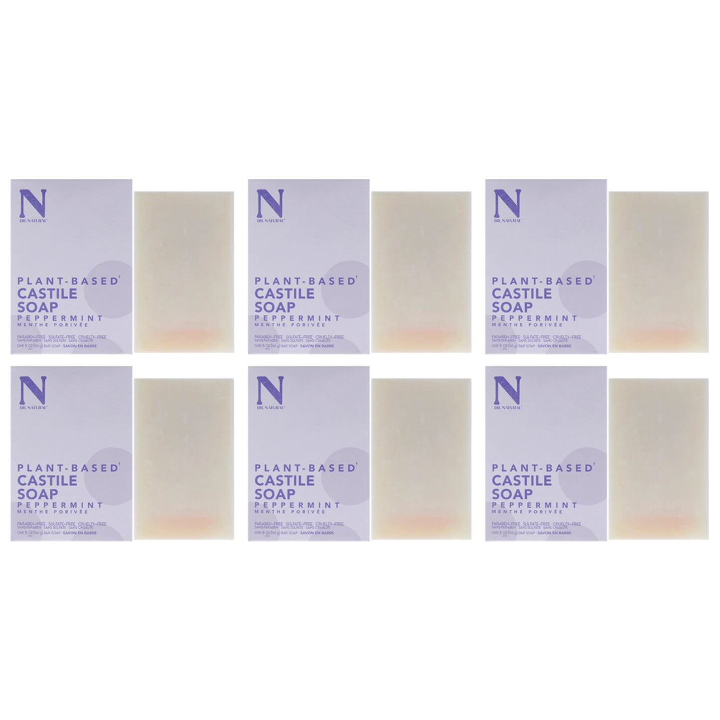 Castile Bar Soap - Peppermint by Dr. Natural for Unisex - 5 oz Soap - Pack of 6