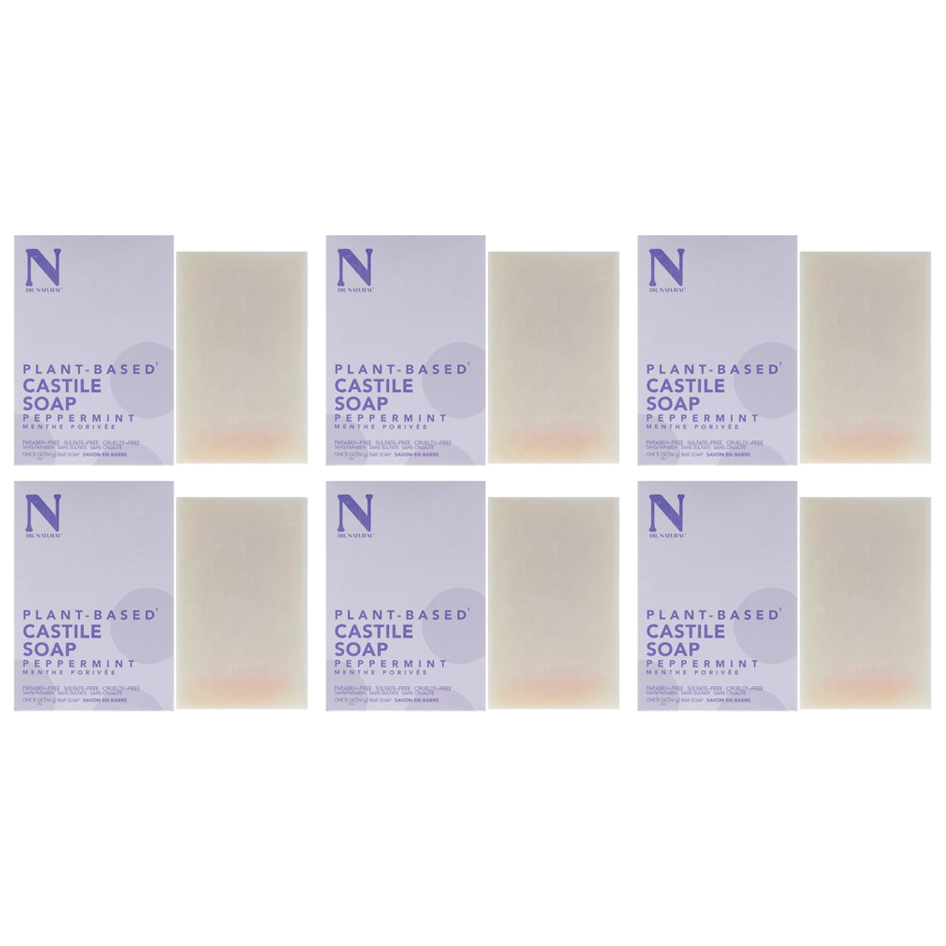 Castile Bar Soap - Peppermint by Dr. Natural for Unisex - 5 oz Soap - Pack of 6