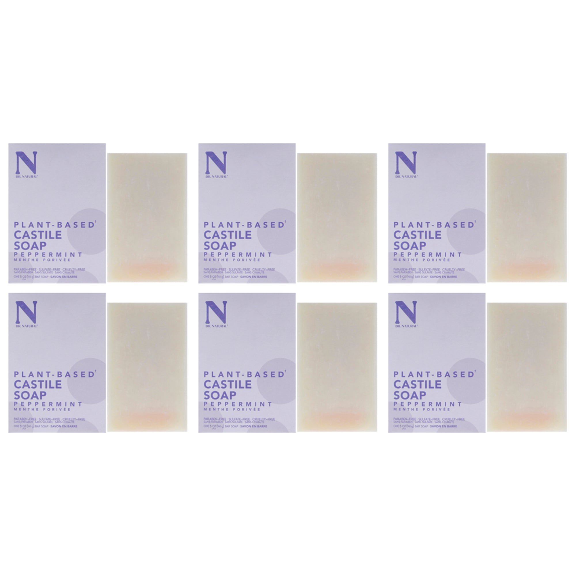 Castile Bar Soap - Peppermint by Dr. Natural for Unisex - 5 oz Soap - Pack of 6