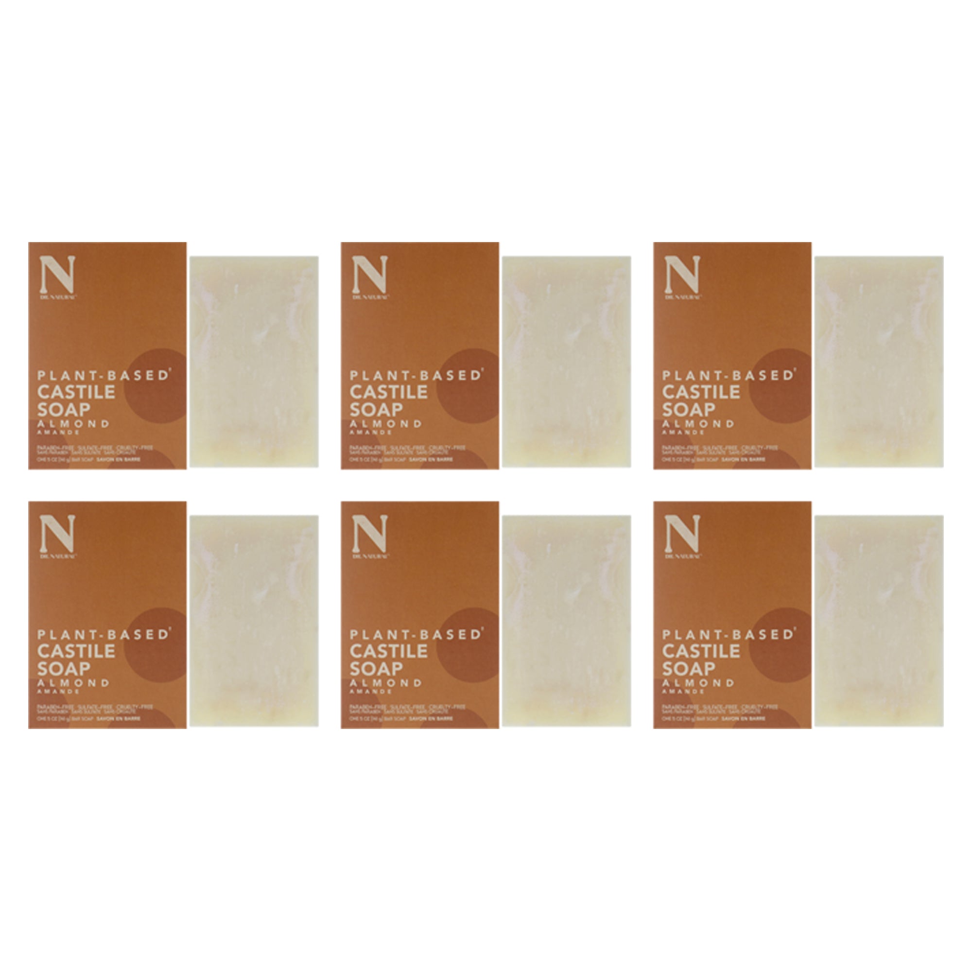 Castile Bar Soap - Almond by Dr. Natural for Unisex - 5 oz Soap - Pack of 6