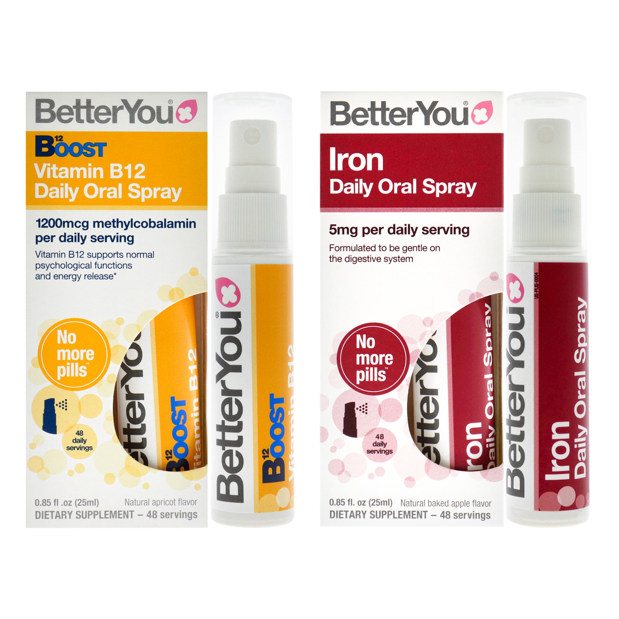 BY Iron and B12 Vitamin Spray Bundle Kit by BetterYou for Unisex - 2 Pc Kit 0.85oz Iron Oral Spray, 0.85oz Boost Vitamin B12 Oral Spray