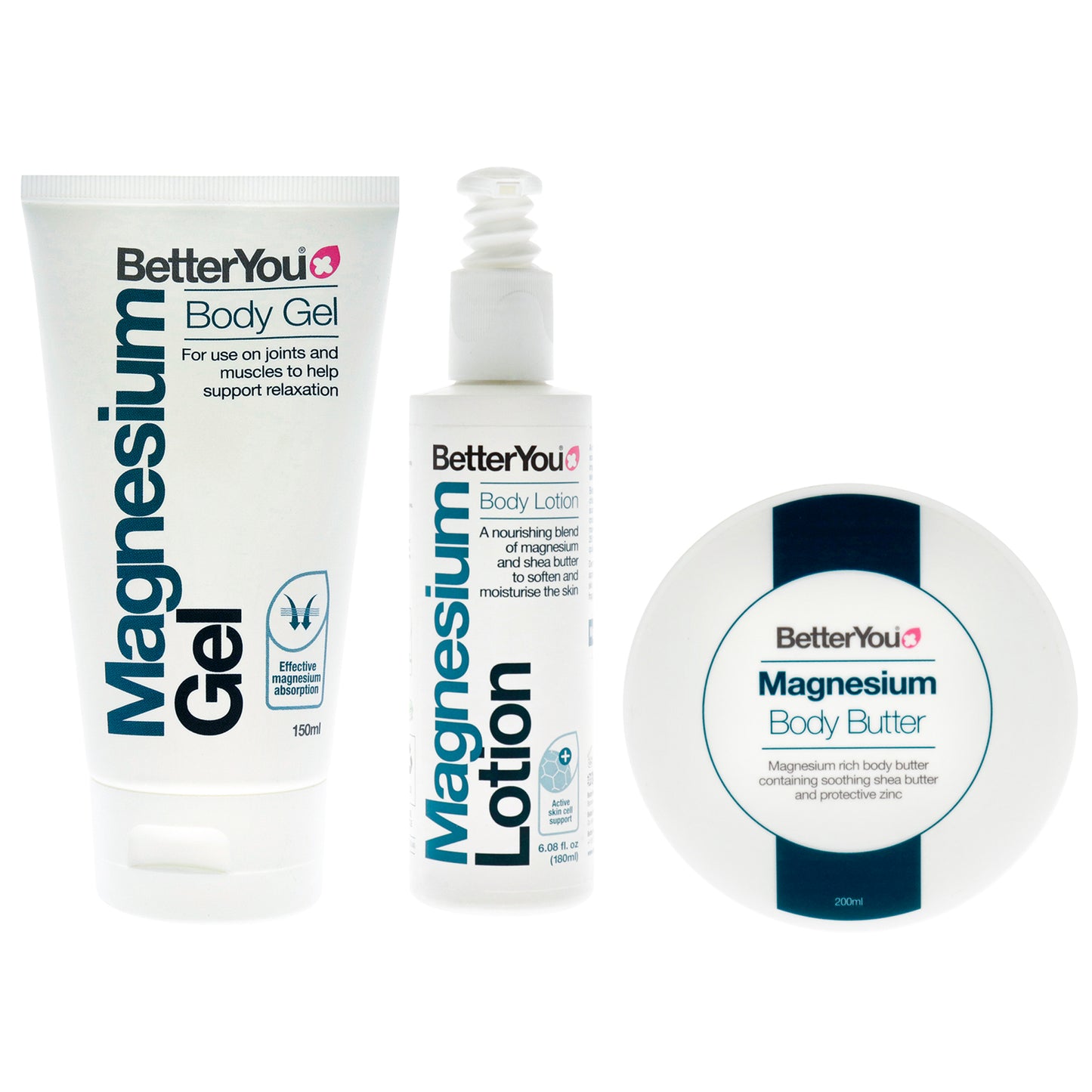 BY Original Full Body Bundle Kit by BetterYou for Unisex - 3 Pc Kit 6.08oz Magnesium Body Lotion, 6.76oz Magnesium Body Butter, 5.07oz Magnesium Body Gel