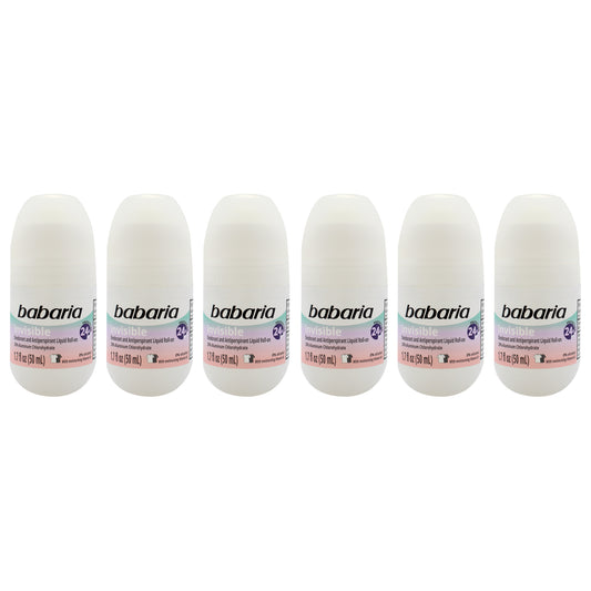 Invisible 24H Protection Deodorant and Antiperpirant by Babaria for Women - 1.7 oz Deodorant Roll-On - Pack of 6