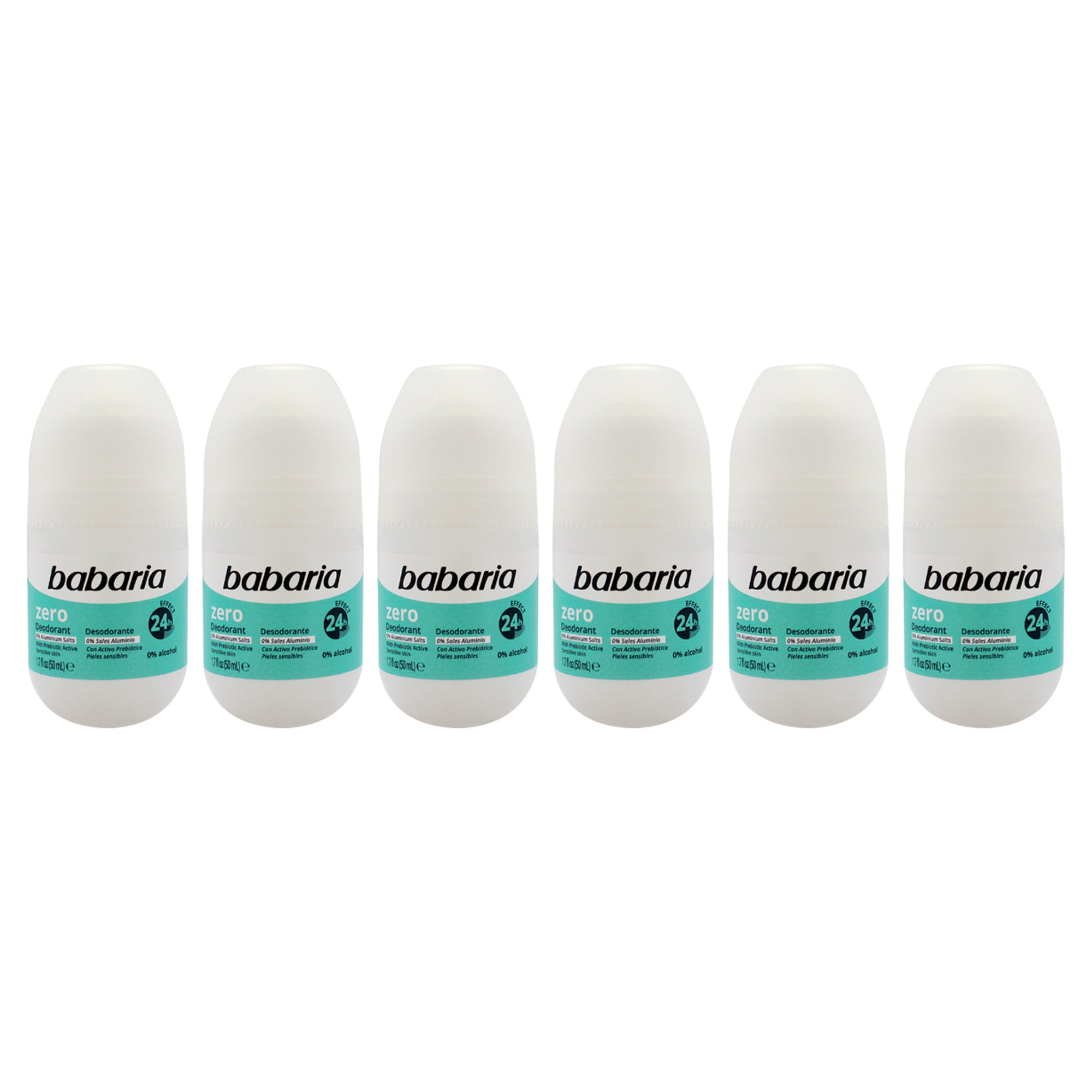 Zero 24H Effect Deodorant and Antiperpirant by Babaria for Women - 1.7 oz Deodorant Roll-On - Pack of 6