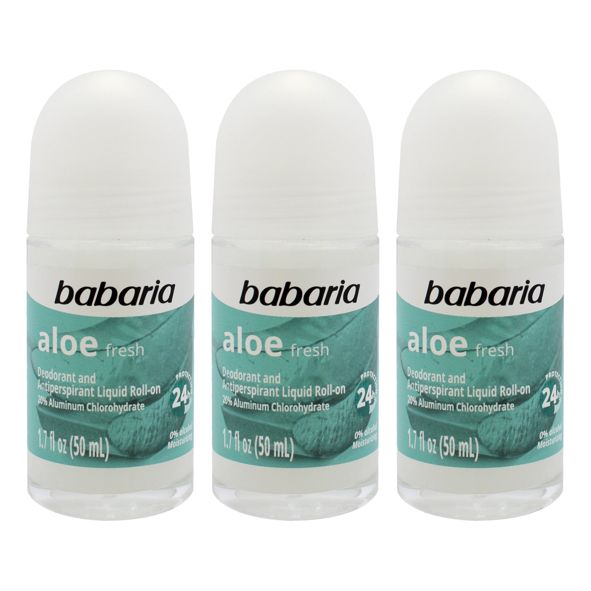 Aloe Fresh 24H Protection Deodorant and Antiperpirant by Babaria for Women - 1.7 oz Deodorant Roll-On - Pack of 3