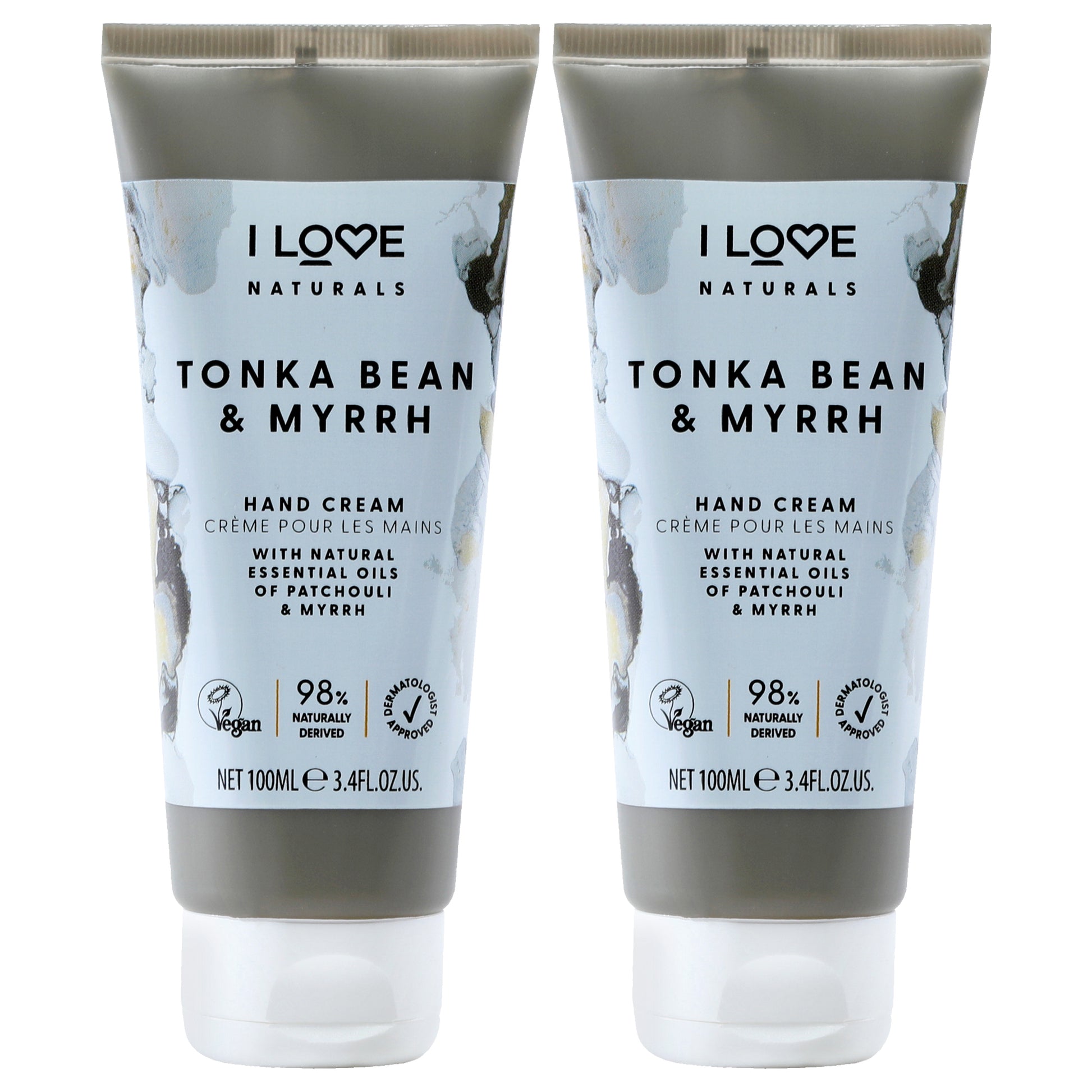 Tonka Bean and Myrrh Hand Cream by I Love Cosmetics for Women - 3.4 oz Cream - Pack of 2