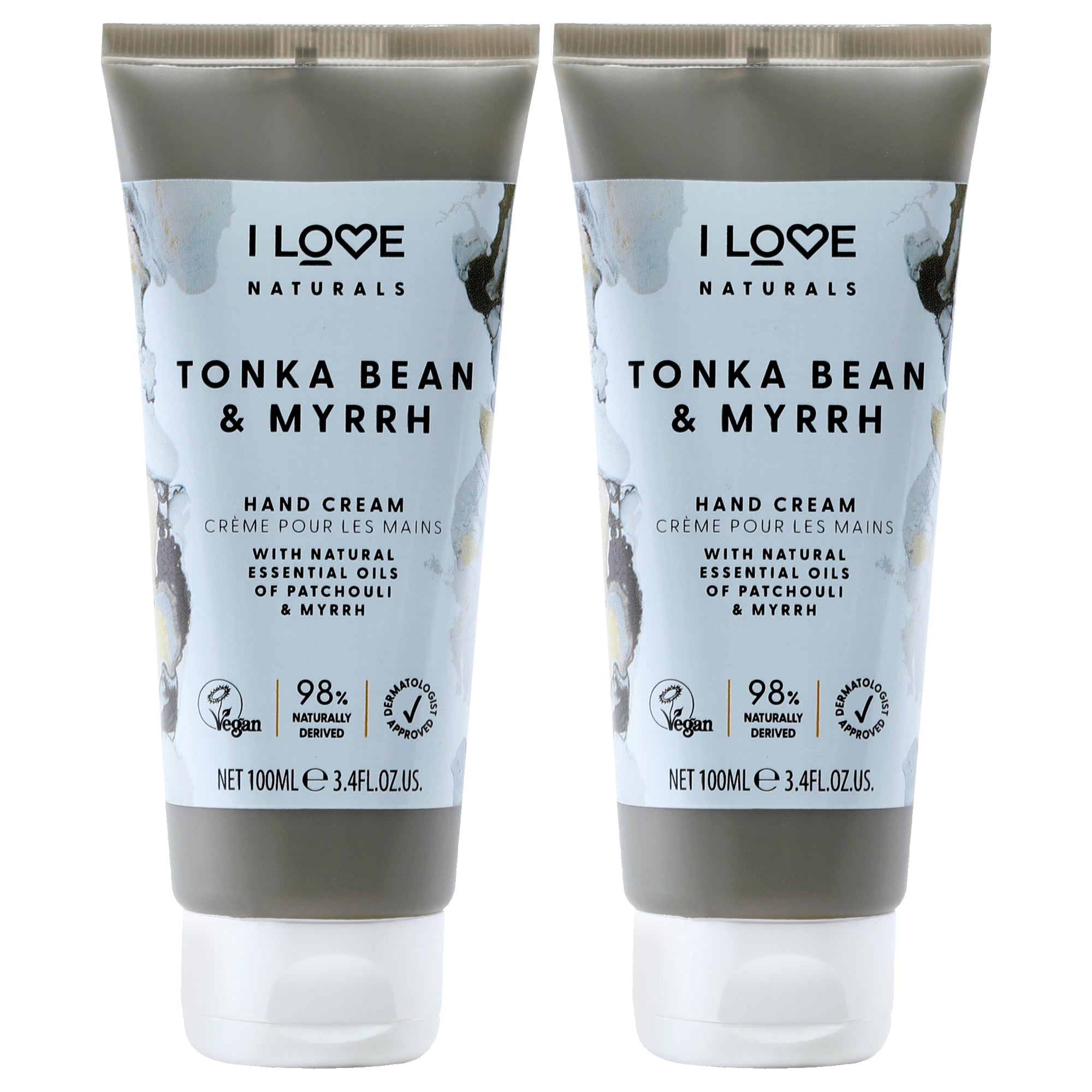 Tonka Bean and Myrrh Hand Cream by I Love Cosmetics for Women - 3.4 oz Cream - Pack of 2