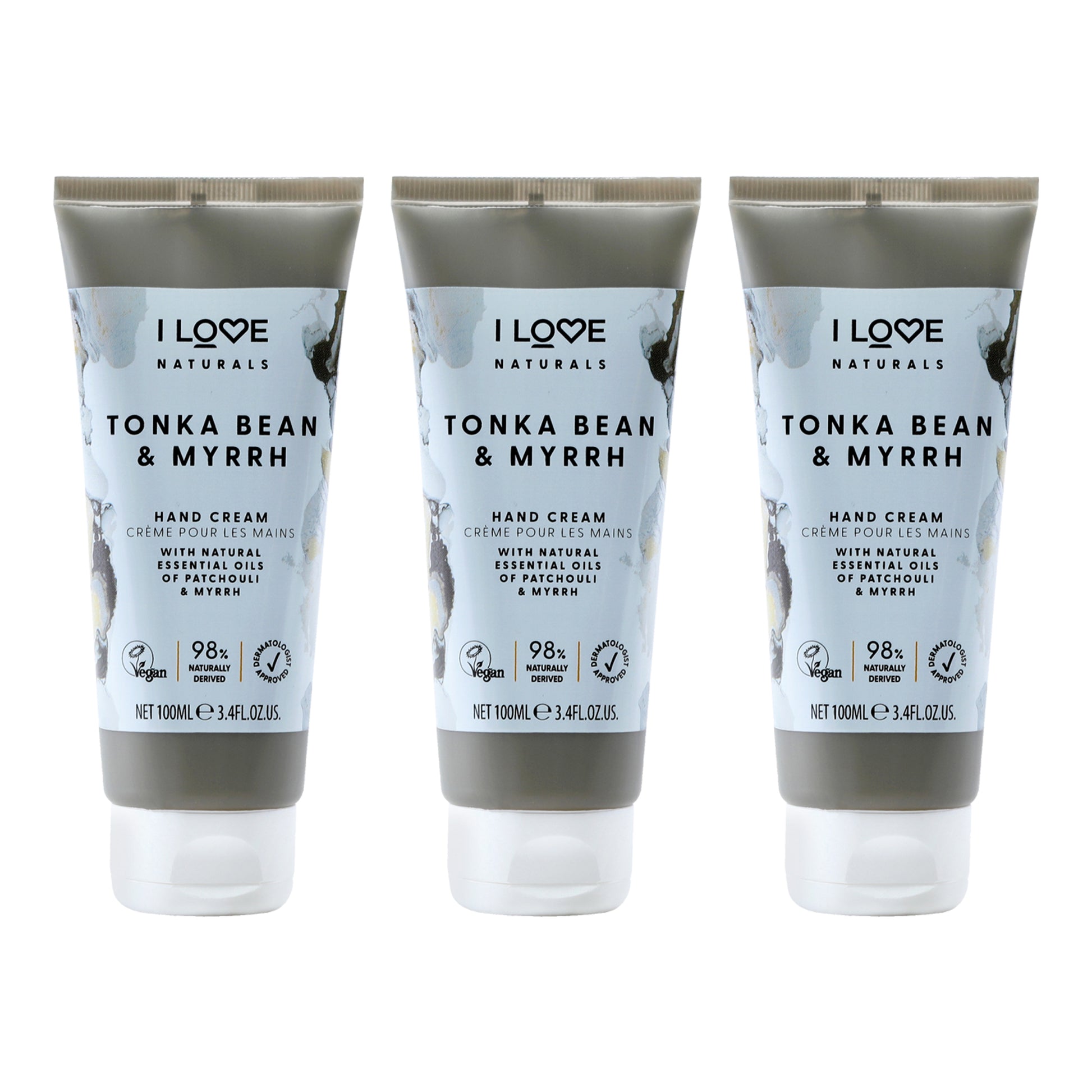 Tonka Bean and Myrrh Hand Cream by I Love Cosmetics for Women - 3.4 oz Cream - Pack of 3