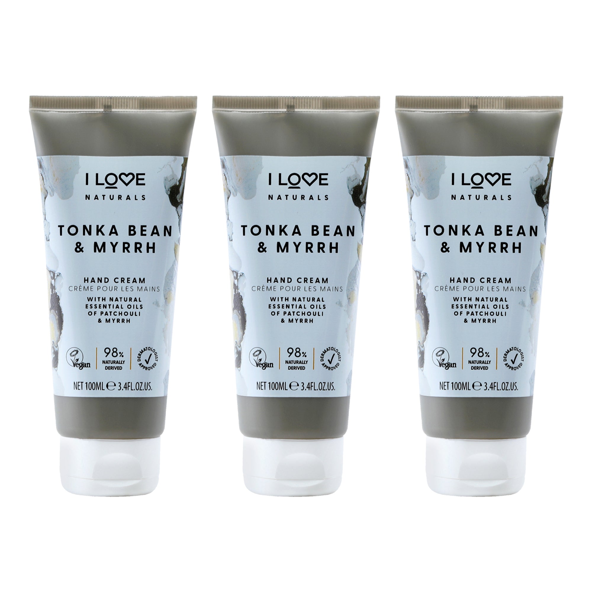 Tonka Bean and Myrrh Hand Cream by I Love Cosmetics for Women - 3.4 oz Cream - Pack of 3