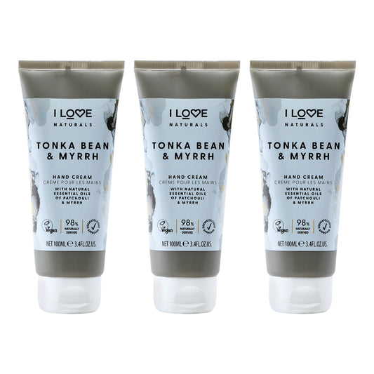 Tonka Bean and Myrrh Hand Cream by I Love Cosmetics for Women - 3.4 oz Cream - Pack of 3